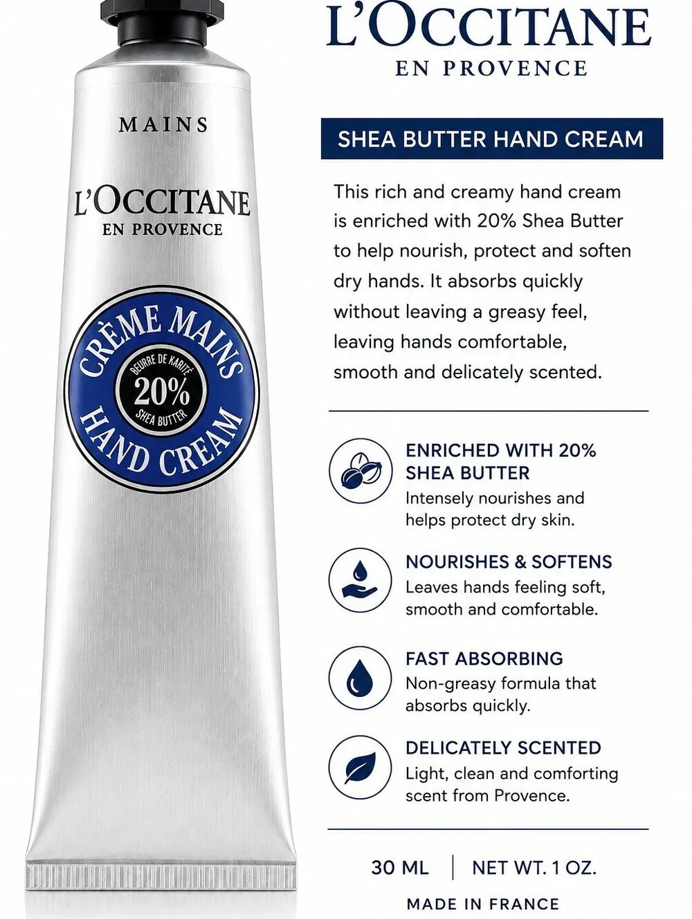 L'OCCITANE Silver Tube Hand Cream with Blue Emblem